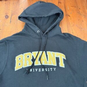 Champion Bryant University Hoodie Mens S Black Yellow Tackle Twill Sweatshirt